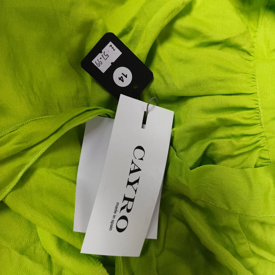 CARPO LIME GREEN DRESS WITH VOLUMINOUS SLEEVES – WOMEN'S SIZE 14