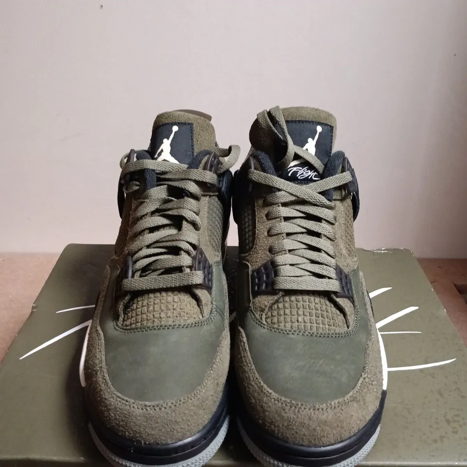 BOXED PAIR OF AIR JORDAN 4 RETRO SE CRAFT – OLIVE/PALE VANILLA - UK SIZE 9.5