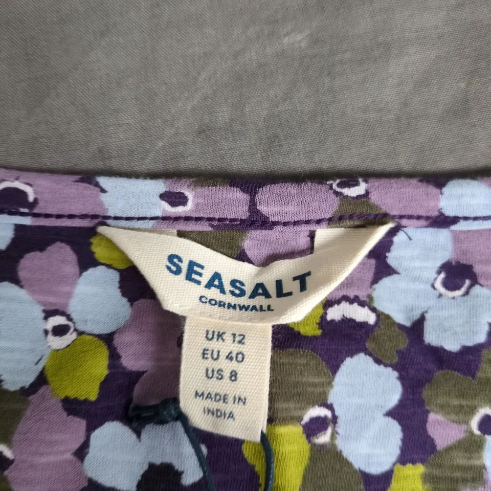 SEASALT CORNWALL WOMEN'S BUSY LIZZY TUNIC DRESS – FLORAL PURPLE, ORGANIC COTTON, UK 12