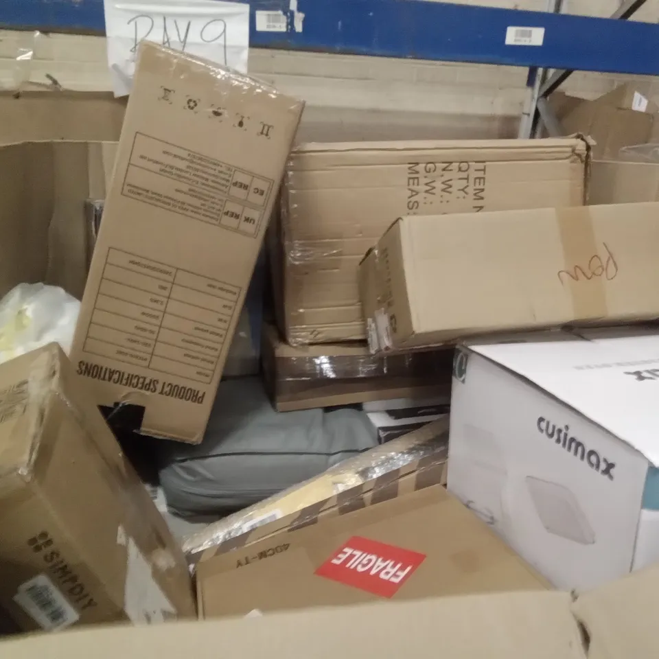 PALLET OF ASSORTED ITEMS INCLUDING DUPRAY STEAM CLEANER, SANUS ADJUSTABLE HEIGHT SPEAKER STANDS, HEATED THROW, PORTABLE WARDROBE, SIMPDIY SHOE BOXES, SPACE HEATER