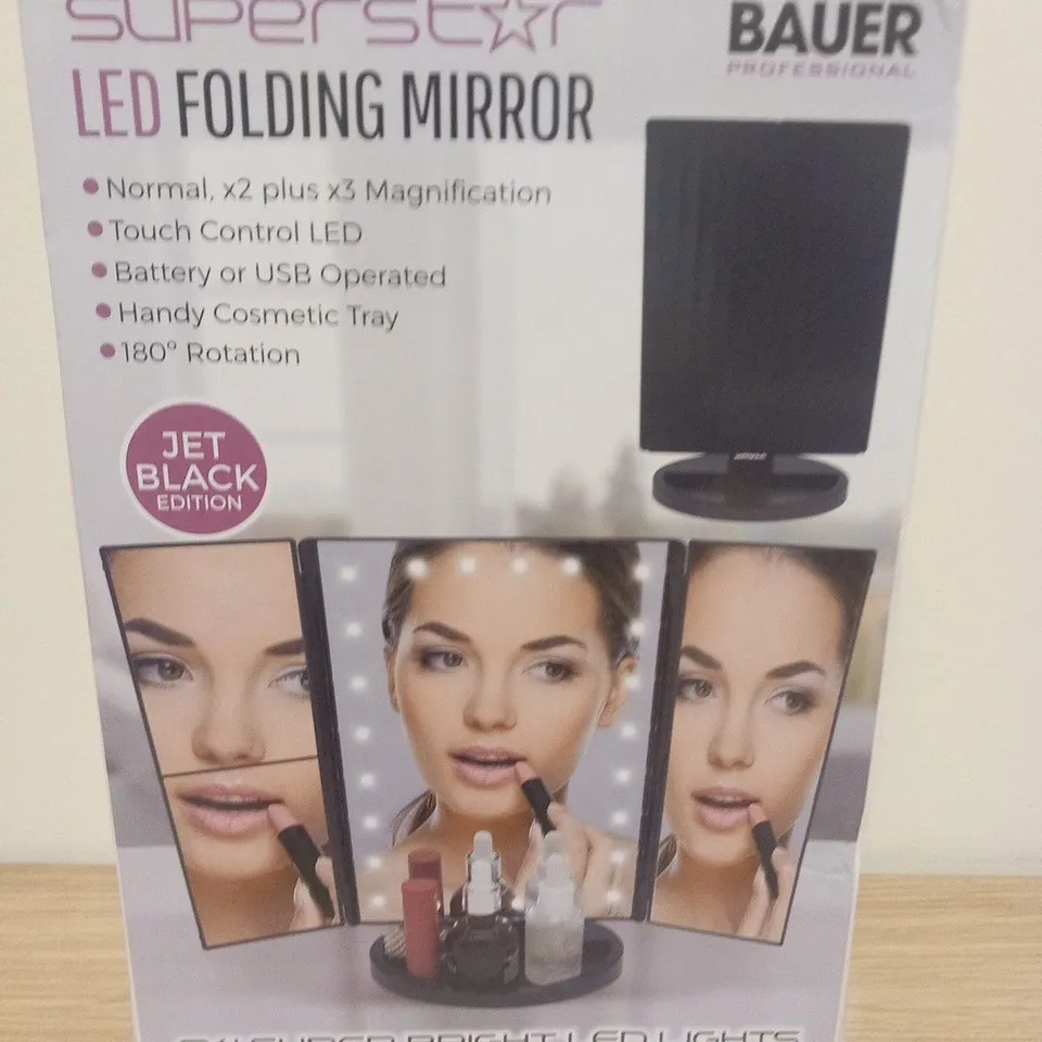 BOXED BAUER PROFESSIONAL SUPERSTAR LED FOLDING MIRROR JET BLACK EDITION