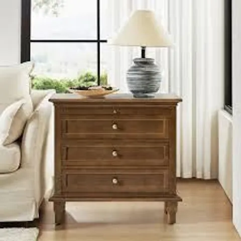 BOXED DOMINIC 3-DRAWER END TABLE WITH BUILT IN OUTLETS - WALNUT (1 BOX)