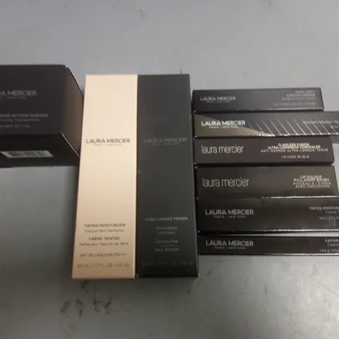 LOT OF 9 ASSORTED LAURA MERCIER MAKE UP ITEMS TO INCLUDE CANVAS PRIMER, SETTING POWDER AND CAVIAR VOLUME