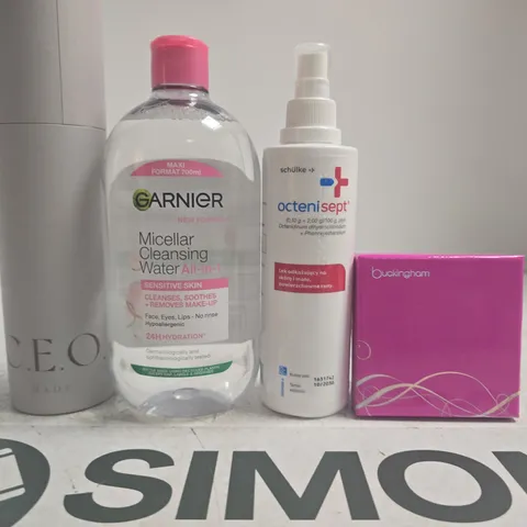 APPROXIMATELY 15 ASSORTED HEALTH & BEAUTY PRODUCTS TO INCLUDE GARNIER , CEO AND BUCKINGHAM