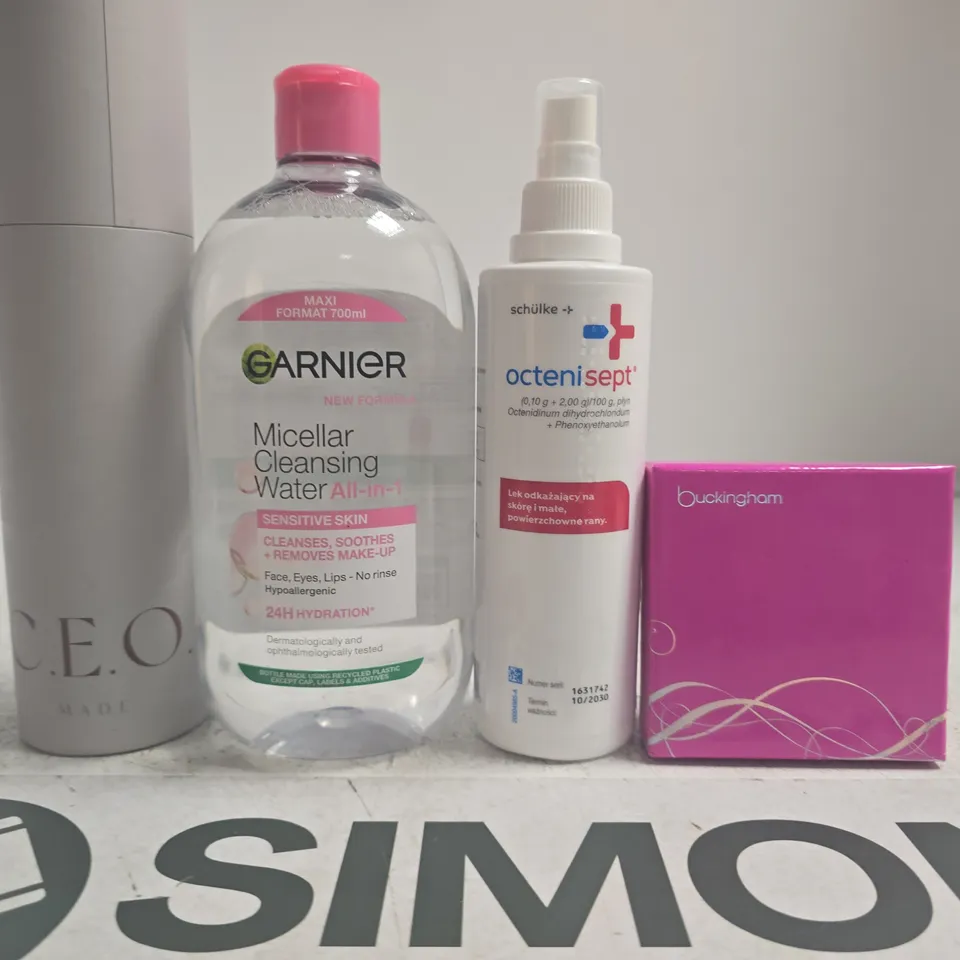 APPROXIMATELY 15 ASSORTED HEALTH & BEAUTY PRODUCTS TO INCLUDE GARNIER , CEO AND BUCKINGHAM