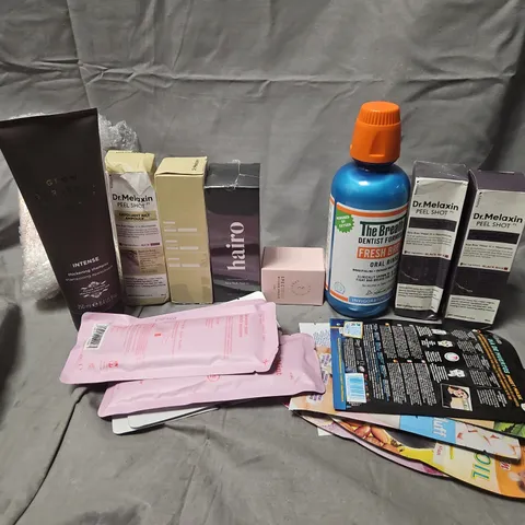 APPROXIMATELY 15 ASSORTED HEALTH & BEAUTY PRODUCTS TO INCLUDE DR MELAXIN PEEL SHOT, HAIRO SEA SALT SPRAY, GROW GORGEOUS INTENSE SHAMPOO, ETC