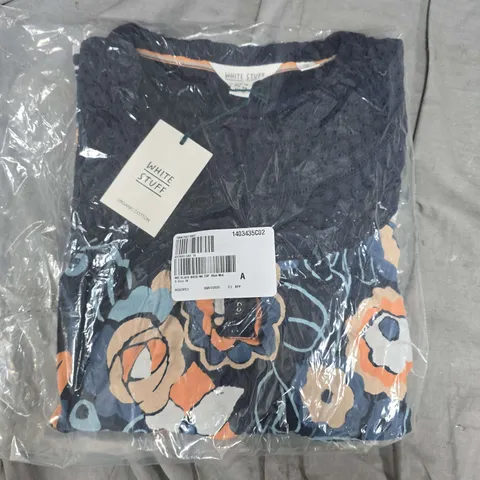 BAGGED WHITE STUFF BLAIR BRODERIE NECK TOP IN BLUE MULTI - SIZE 14