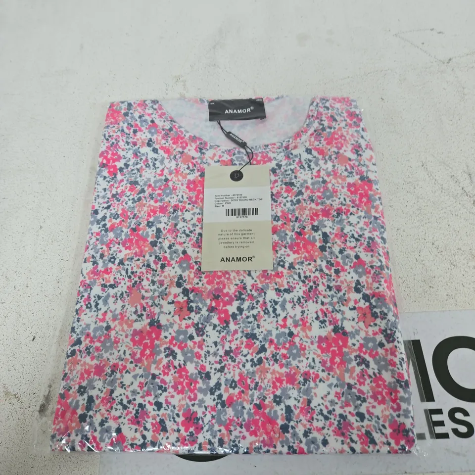 ANAMOR DITSY ROUND NECK TOP – PINK, SIZE M