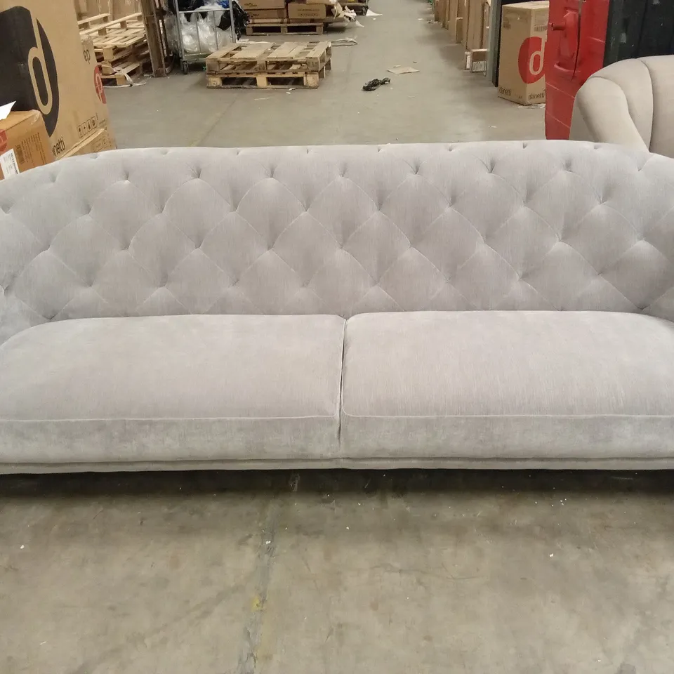 DANETTI LUXE LARGE 3 SEATER MID GREY FABRIC CHESTERFIELD SOFA RRP £1999