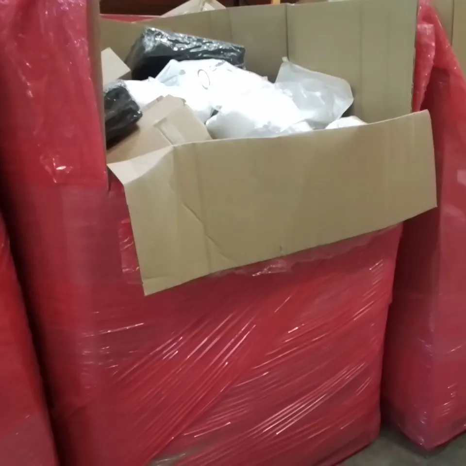 PALLET OF ASSORTED ITEMS INCLUDING: MIRROR, RUGS, BABY PILLOWS,DOG LIFTING SLING ECT