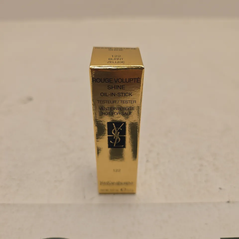YVES SAINT LAURENT ROUGE VOLUPTÉ SHINE OIL-IN-STICK LIPSTICK – TESTER SHADE 122 BURNT ZELLIGE