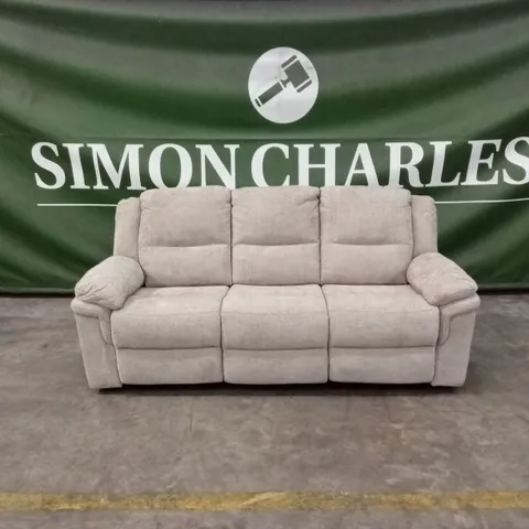 ALBION CHUNKY WEAVE 3 SEATER HIGH BACK MANUAL RECLINER SOFA - NATURAL