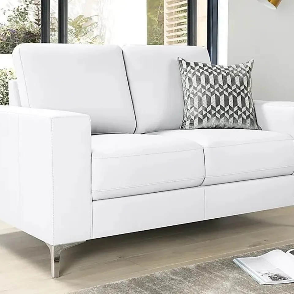 BOXED BALTIMORE TWO SEATER SOFA WHITE LEATHER