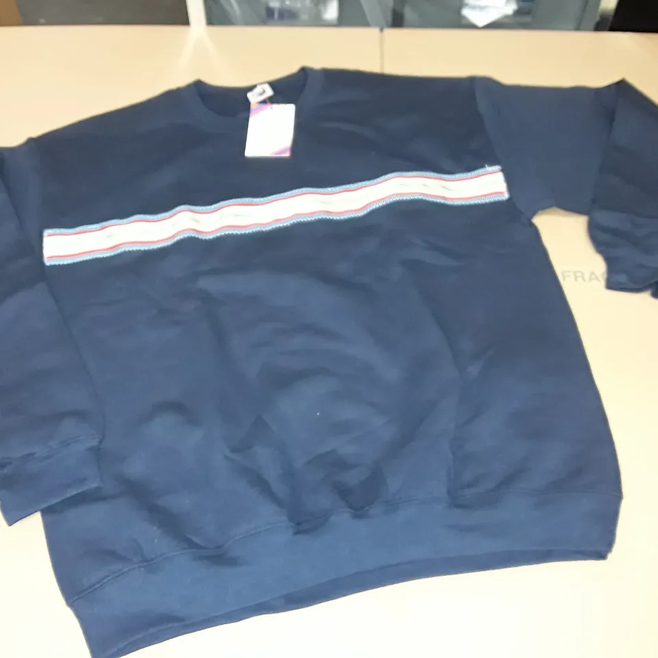 GOOSE AND GANDER STRIPED LOGO NAVY JUMPER - L
