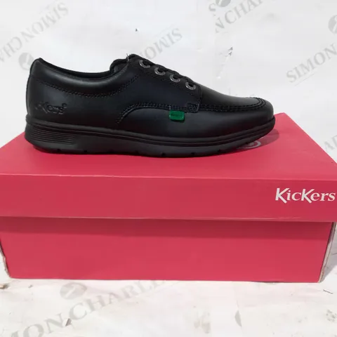 BOXED PAIR OF KICKERS LACE UP SHOES IN BLACK UK SIZE 4