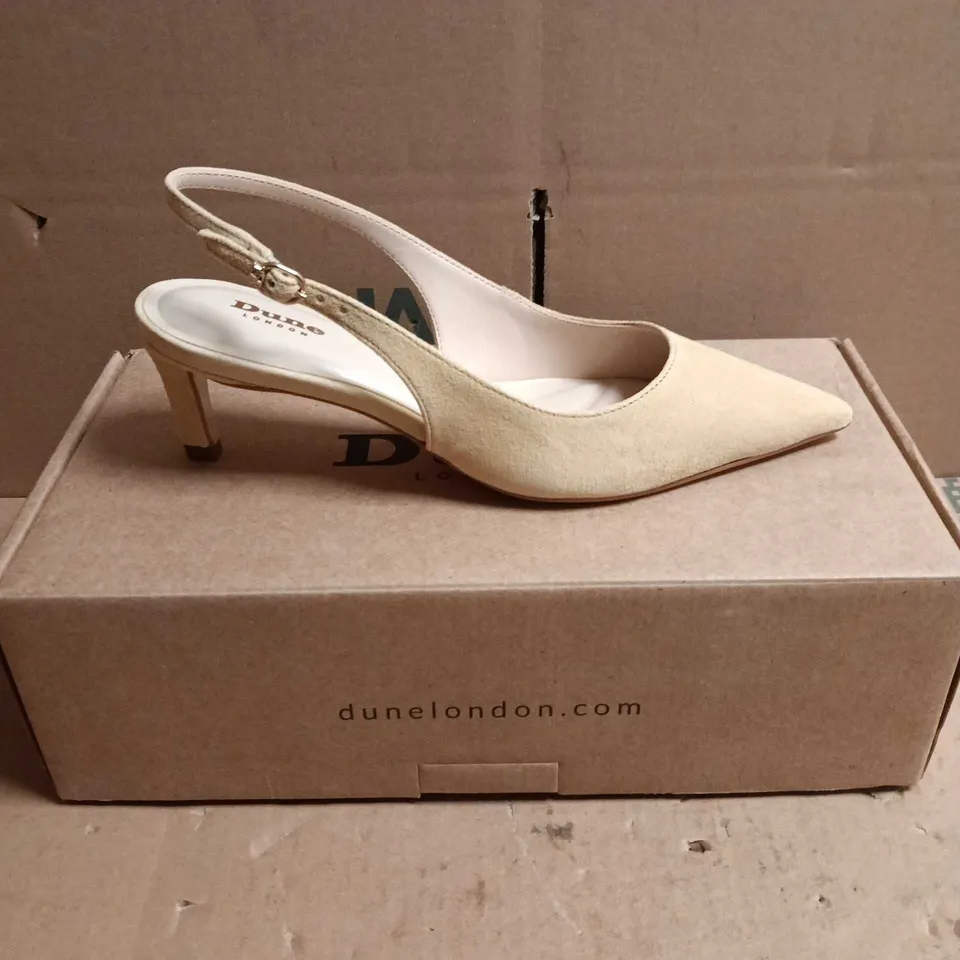 DUNE LONDON CELINNA SLINGBACK KITTEN HEEL – SAND SUEDE - UK 3 