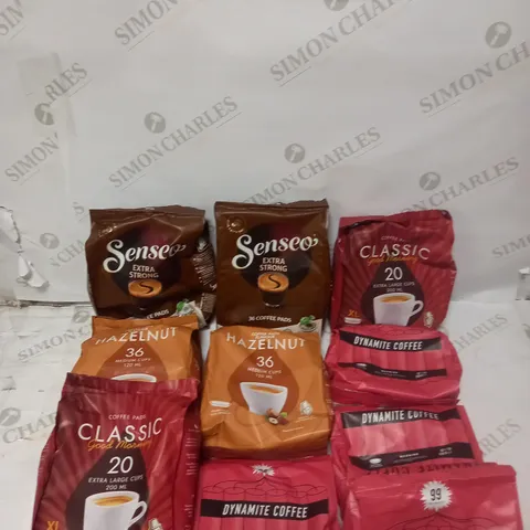 BOX OF APPROXIMATELY 10 ASSORTED COFFEE PRODUCTS TO INCLUDE SENSO, DYNAMITE COFFEE, KAFFEKAPSLEN ETC