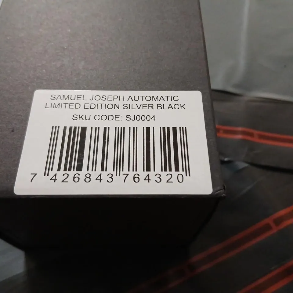 SAMUEL JOSEPH AUTOMATIC LIMITED EDITION SILVER BLACK WATCH – BOXED (SJ0004)