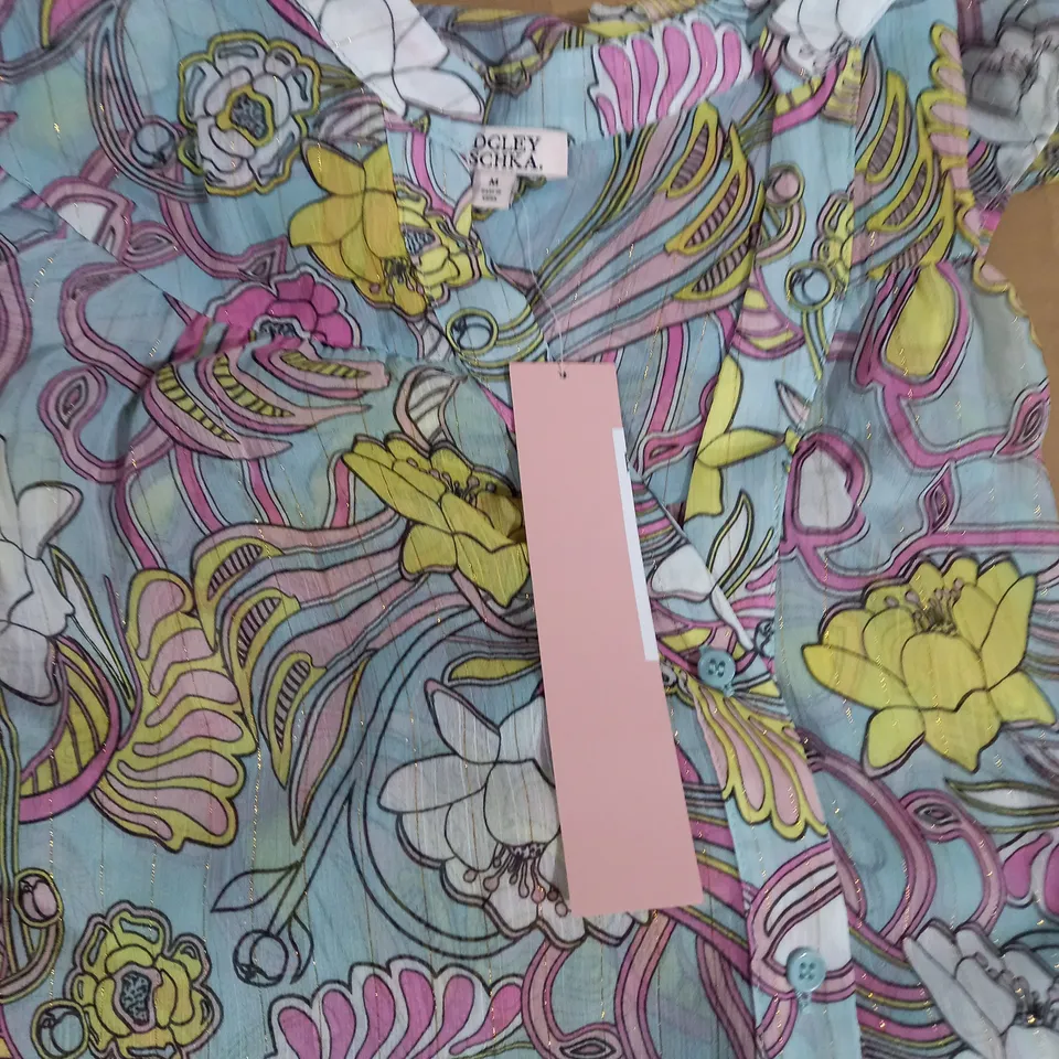 BADGLEY MISCHKA BUTTERFLY METALIC THREAD TUNIC SHIRT MEDIUM