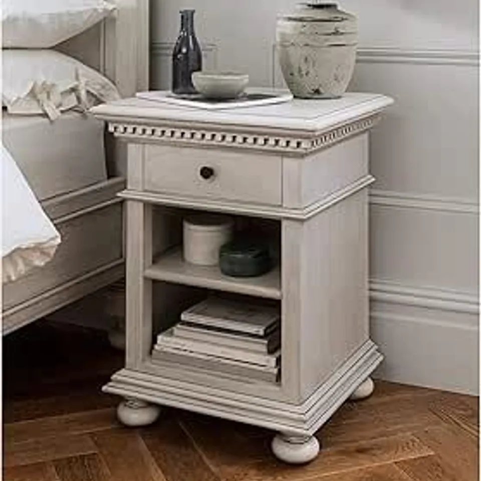 PACKAGED HOMESDIRECT365 BAKERSFIELD GREY ANTIQUE FRENCH STYLE BEDSIDE TABLE 