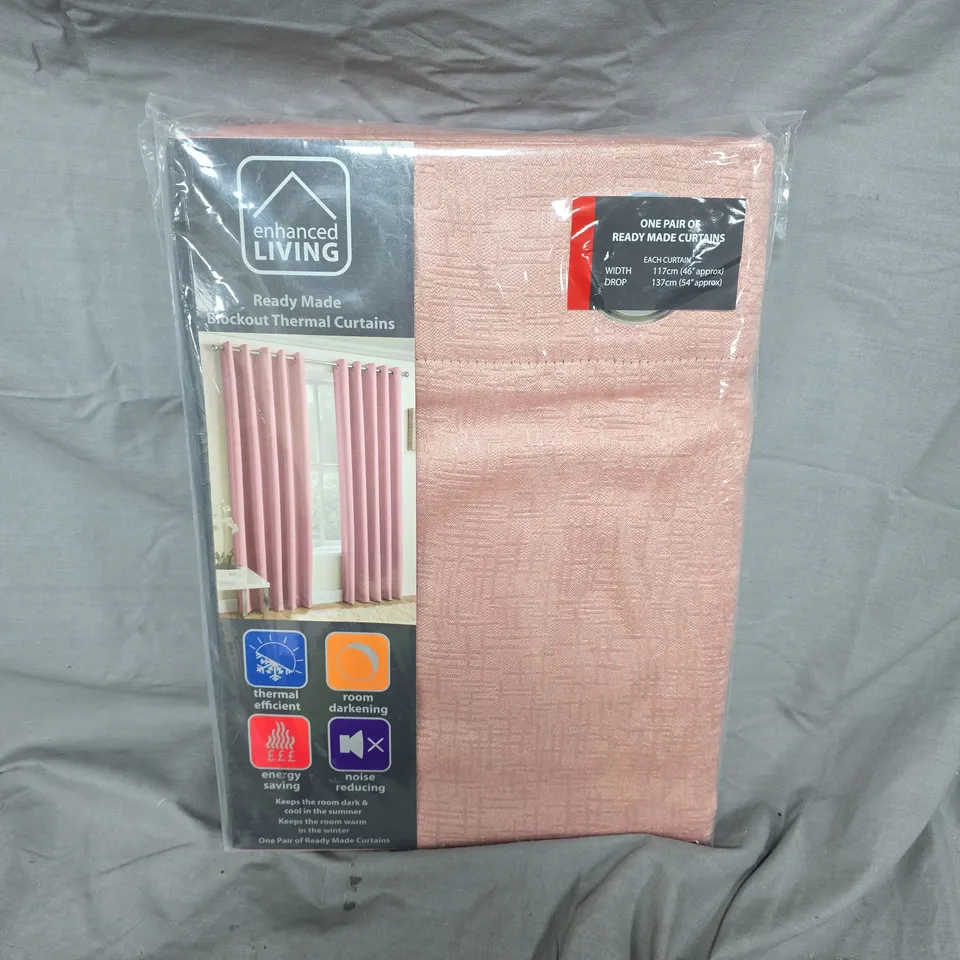 ENHANCED LIVING READY MADE BLOCKOUT THERMAL CURTAINS IN PINK (117X137CM)