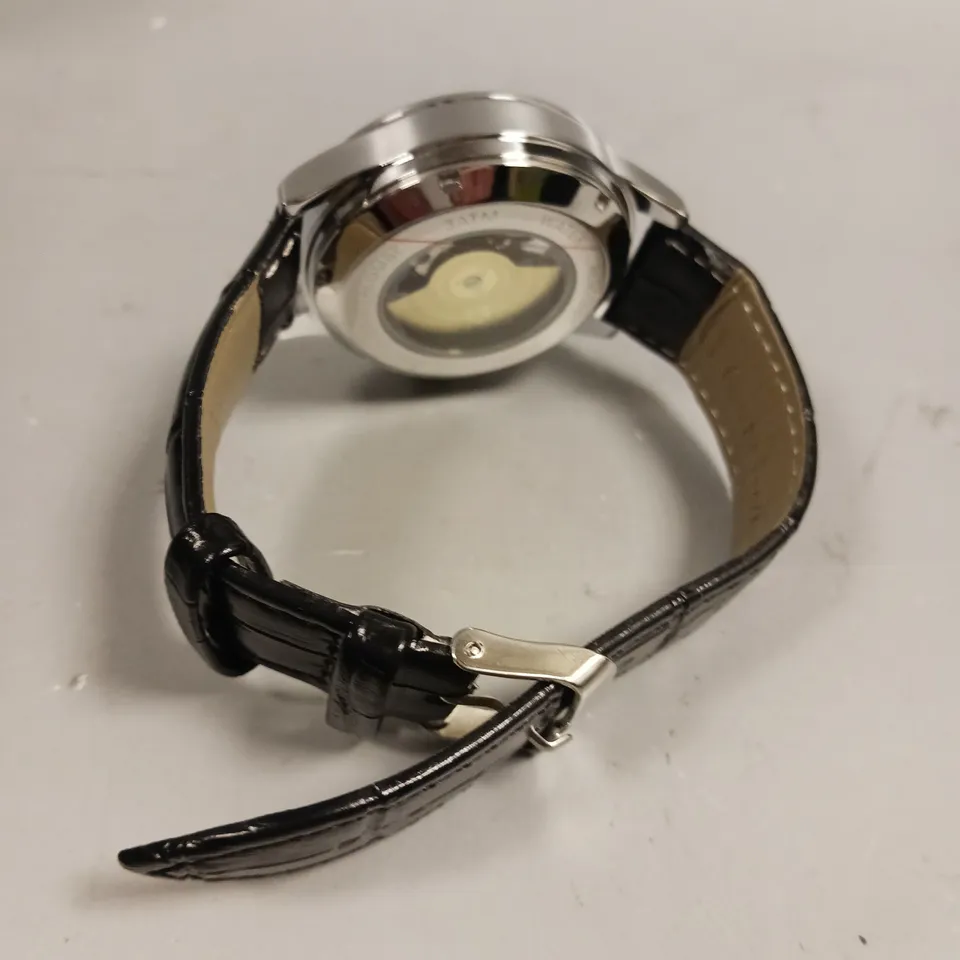 MENS LOUIS LACOMBE AUTOMATIC WATCH – SKELETON DIAL – GLASS EXHIBITION BACK CASE – LEATHER STRAP