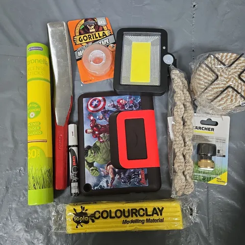 APPROXIMATELY 15 HOUSEHOLD ITEMS TO INCLUDE INCENSE STICK, MODELLING MATERIAL, TABLET CASE ETC