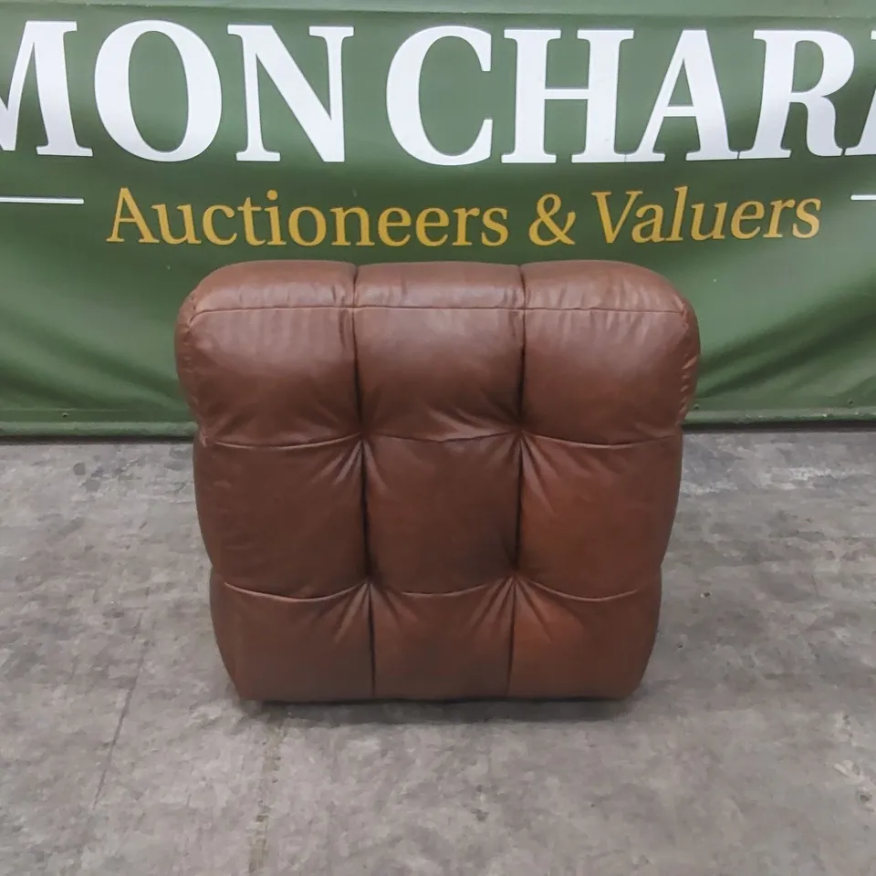 QUALITY DESIGNER JACQUES PUFFED ROBA LAZY SWIVEL LEATHER CHAIR - BROWN