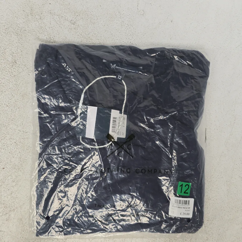 BAGGED CREW CLOTHING COMPANY JEMMA BOAT NECK TOP IN NAVY SIZE 12
