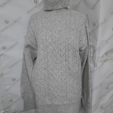 NOBODY'S CHILD OVERSIZED CABLE ROLL NECK IN GREY SIZE S