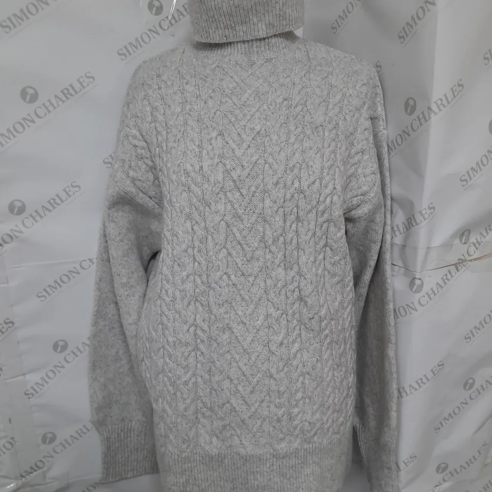 NOBODY'S CHILD OVERSIZED CABLE ROLL NECK IN GREY SIZE S