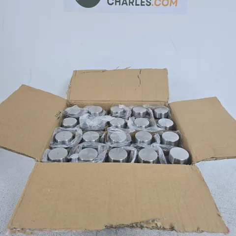 STAINLESS STEEL BOTTLE CAPS WITH PLASTIC BOTTLE – BOX OF APPROXIMATELY 15