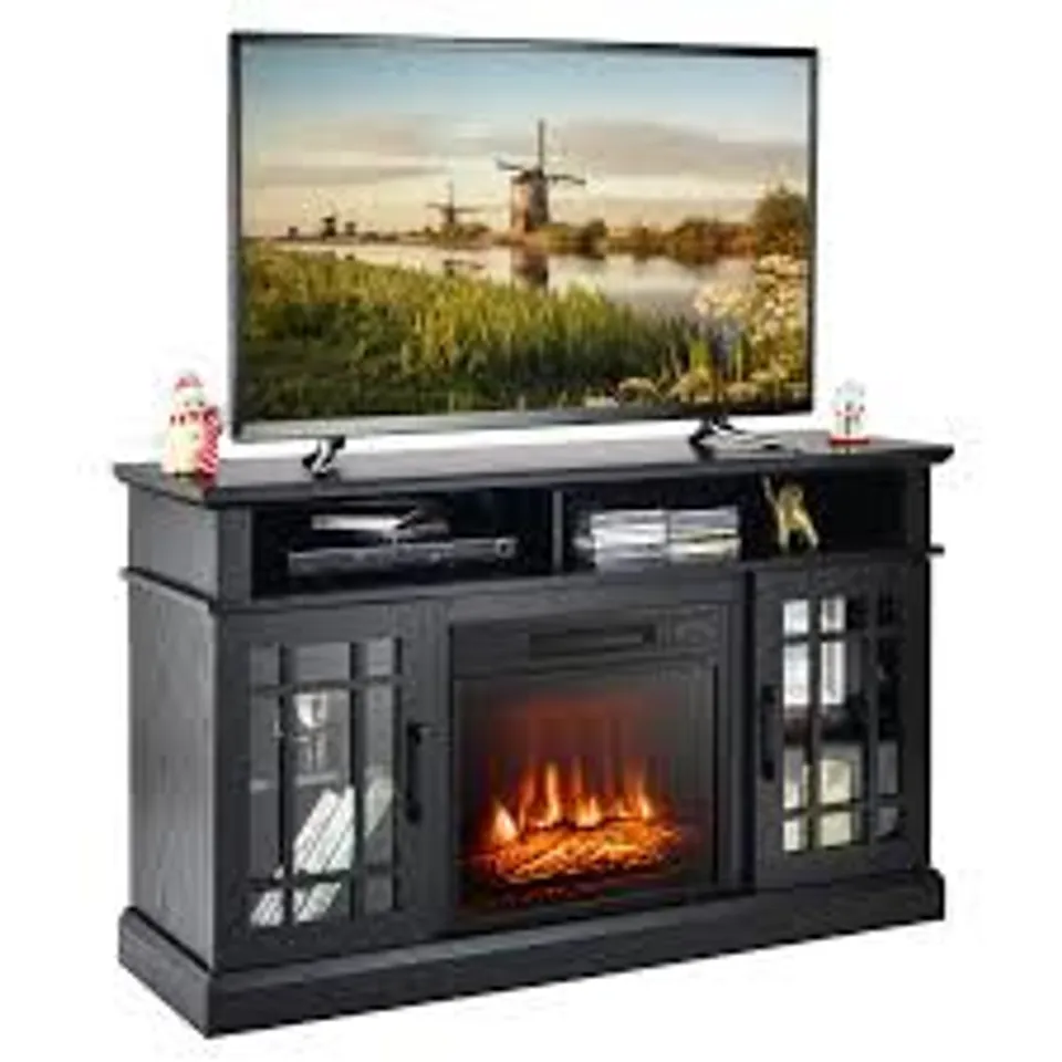 BOXED FIREPLACE TV STAND WITH 2000W ELECTRIC INSERT AND REMOTE CONTROL-BLACK (1 BOX)