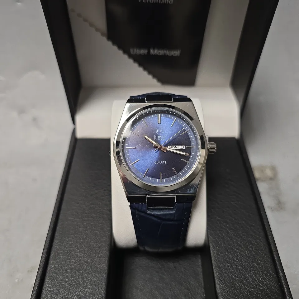  ERNEST FERDINAND WATCH – DAY DATE CALENDAR DIAL – LEATHER STRAP – 3ATM WATER RESISTANT - GIFT BOX