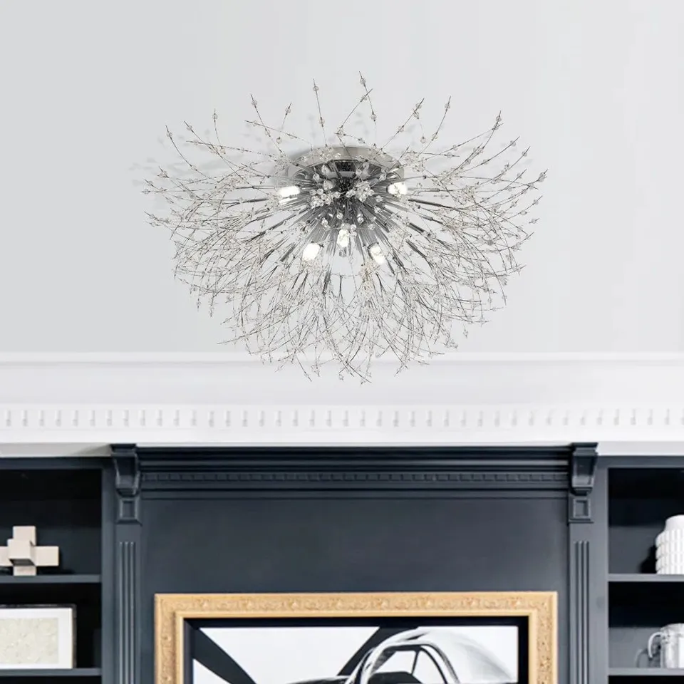 BOXED JUDAH 5-LIGHT 50cm DANDELION CRYSTAL FLUSH MOUNT CEILING LIGHT (1 BOX)
