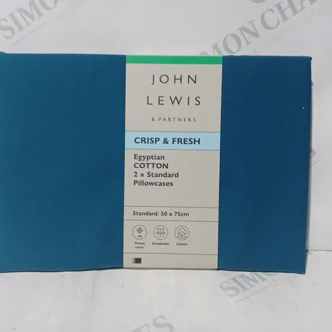 JOHN LEWIS CRISP & FRESH EGYPTIAN COTTON - 2 X OXFORD BORDER PILLOWCASES IN BLUE