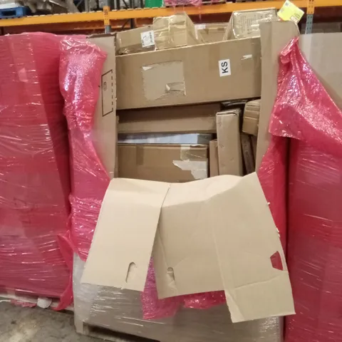 PALLET OF ASSORTED ITEMS INCLUDING: WALL MOUNTED MIRRORS, DONE CAMPING TENT, BOXED FURNITURE ETC