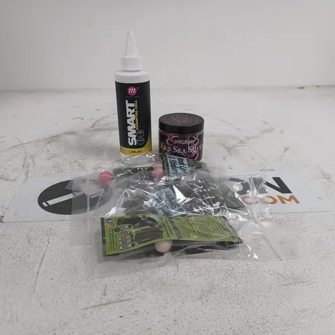 5 ASSORTED ANGLING ITEMS TO INCLUDE SMART LIQUID, RED SEA SQUID POP UPS ETC