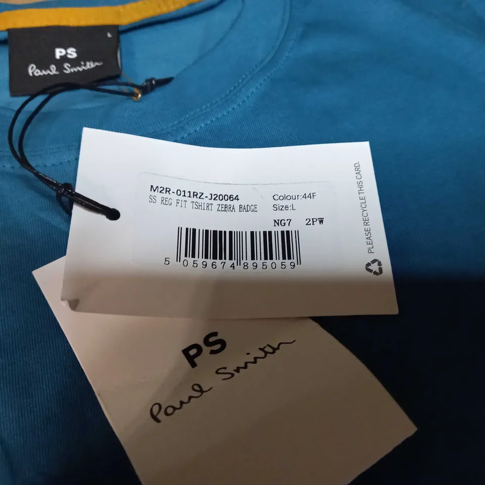 PAUL SMITH TEAL/ZEBRA BADGE CREW NECK TEE - LARGE