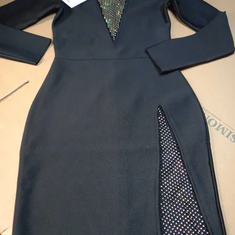 FOREVER UNIQUE BLACK/SPARKLE GEM BODYCON MIDI DRESS - SMALL