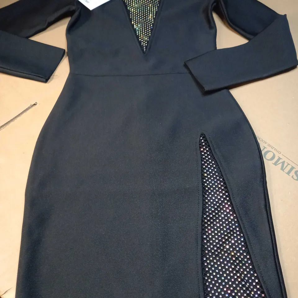 FOREVER UNIQUE BLACK/SPARKLE GEM BODYCON MIDI DRESS - SMALL