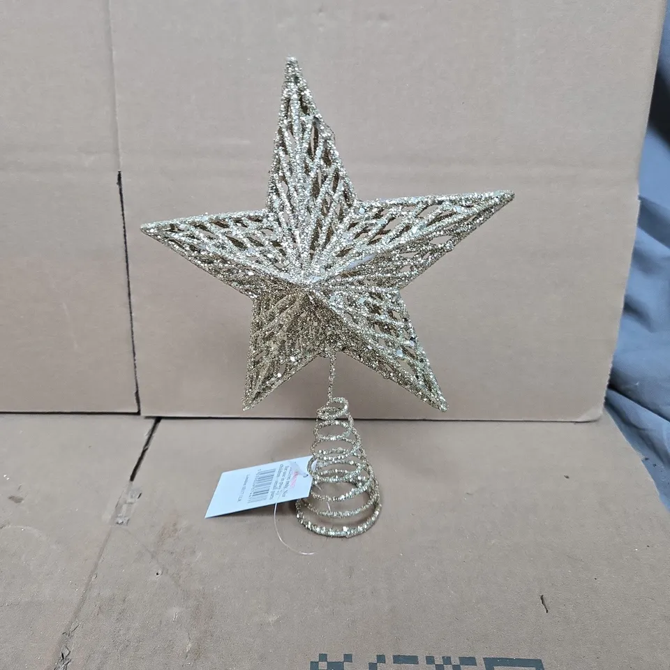 12 GLITTERING GOLD TREE TOP STARS - 23 CM 