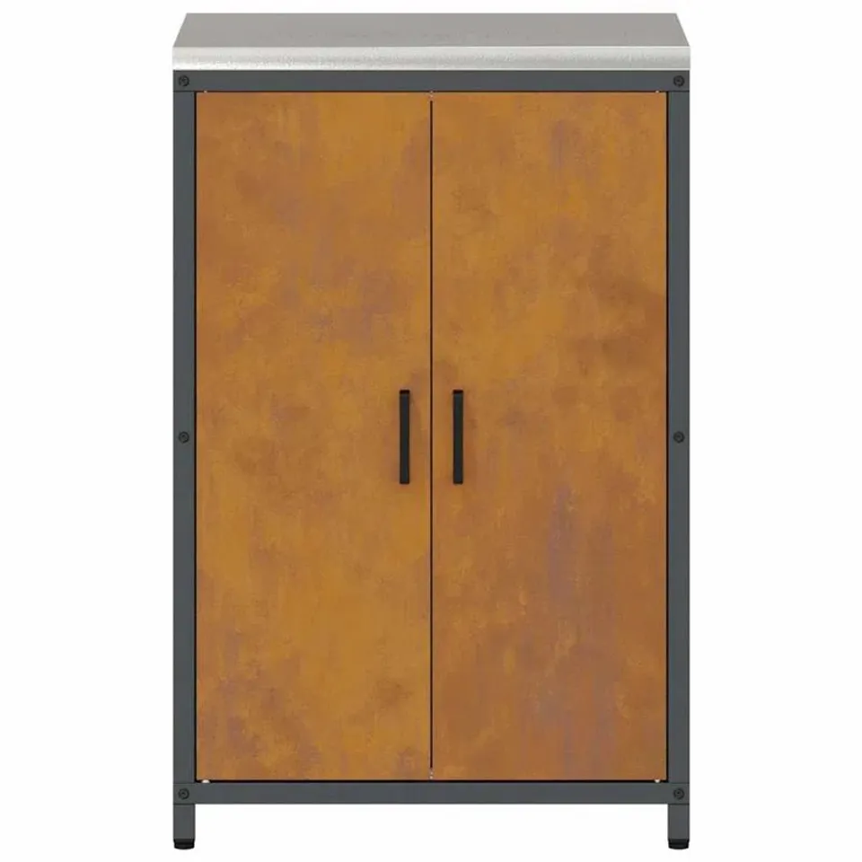 BOXED KITCHEN STORAGE CABINET WITH DRAWER RUSTY WEATHERING STEEL