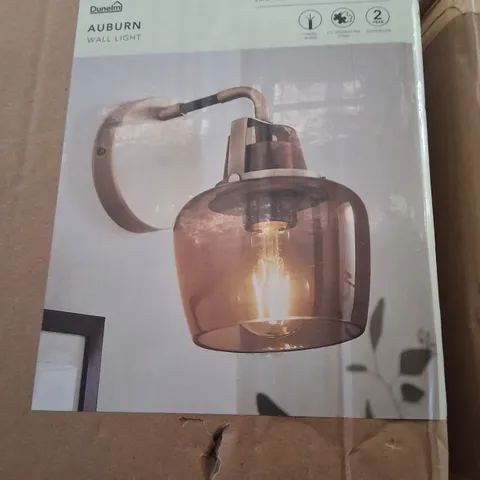 BOXED DUNELM AUBURN WALL LIGHT – SMOKED GLASS & ANTIQUE BRASS
