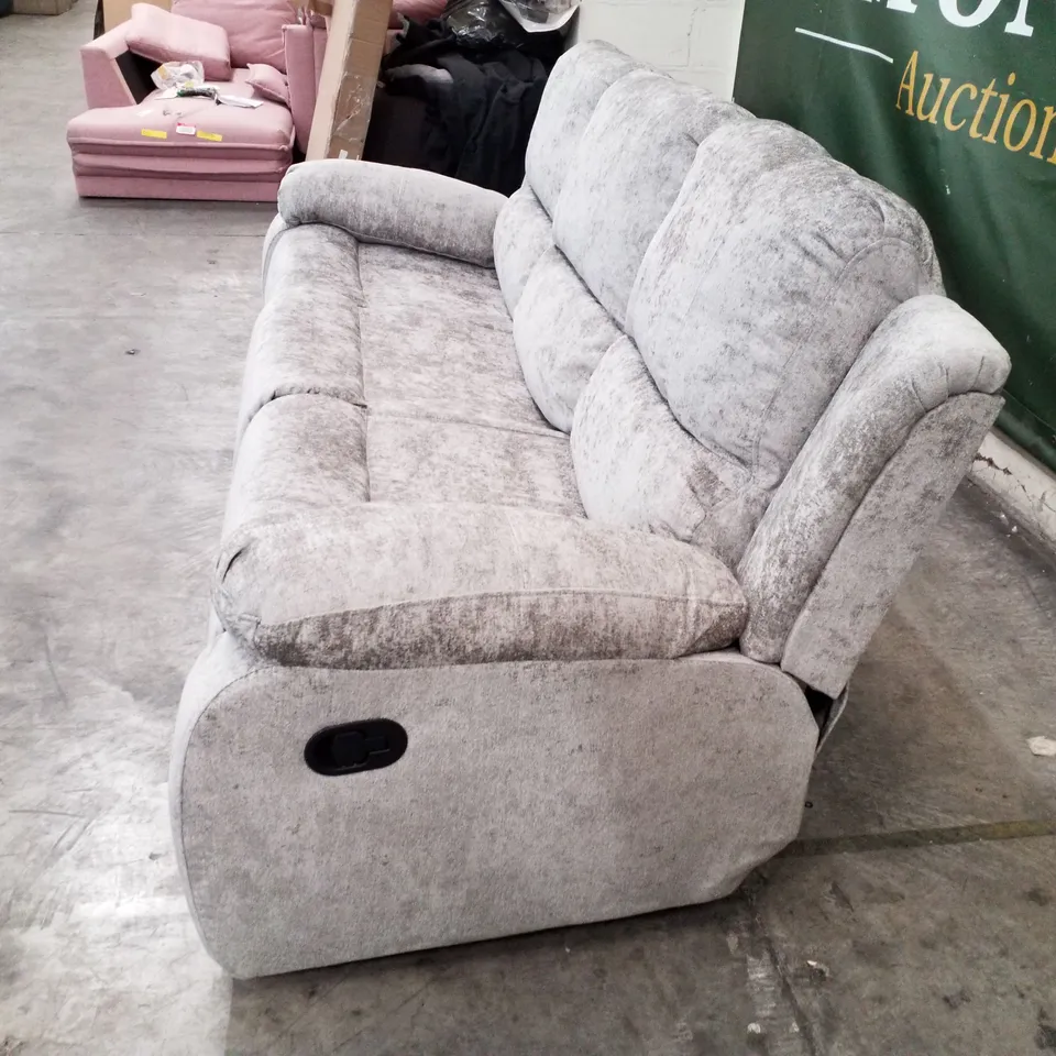 QUALITY DESIGNER 3 SEATER MANUAL RECLINER SOFA - LIGHT GREY FABRIC