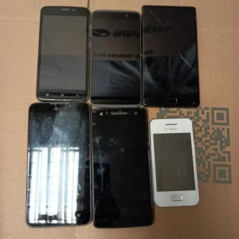 APPROXIMATELY 12 ASSORTED USED PHONES AND PHONE PARTS TO INCLUDE T MOBILE, BLACKBERRY, WILEYFOX, ETC