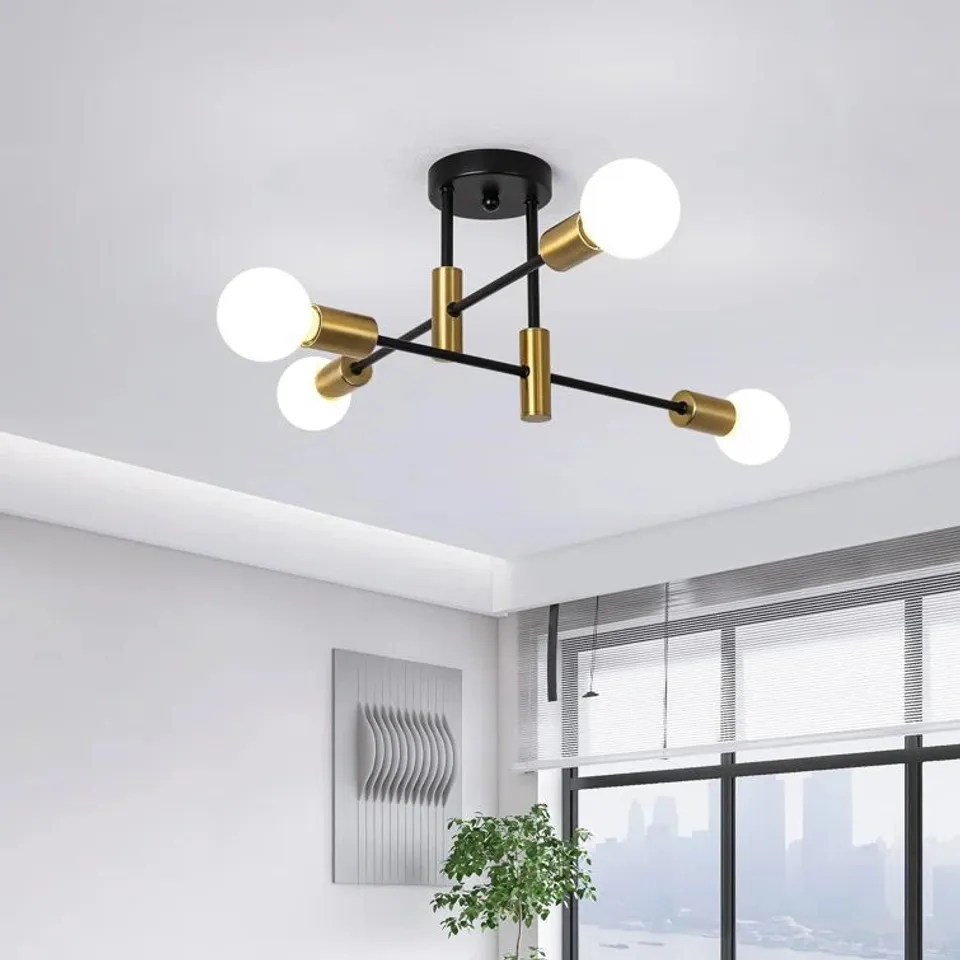 BOXED COBLITZ 4-LIGHT SPUTNIK CHANDELIER - BLACK/GOLD (1 BOX)