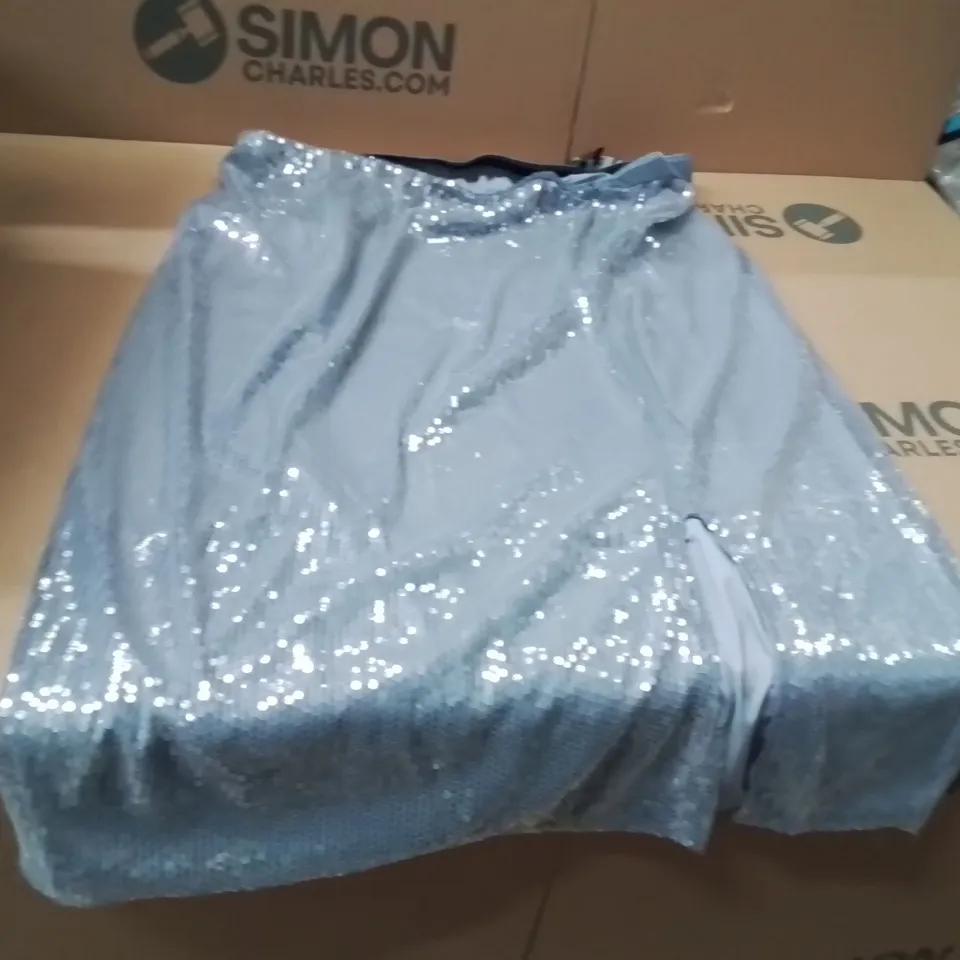 BOXED BRAND NEW APPROXIMATELY 35 JD WILLIAMS SEQUIN COLUMN SKIRT BLUE PRINT SIZE 22