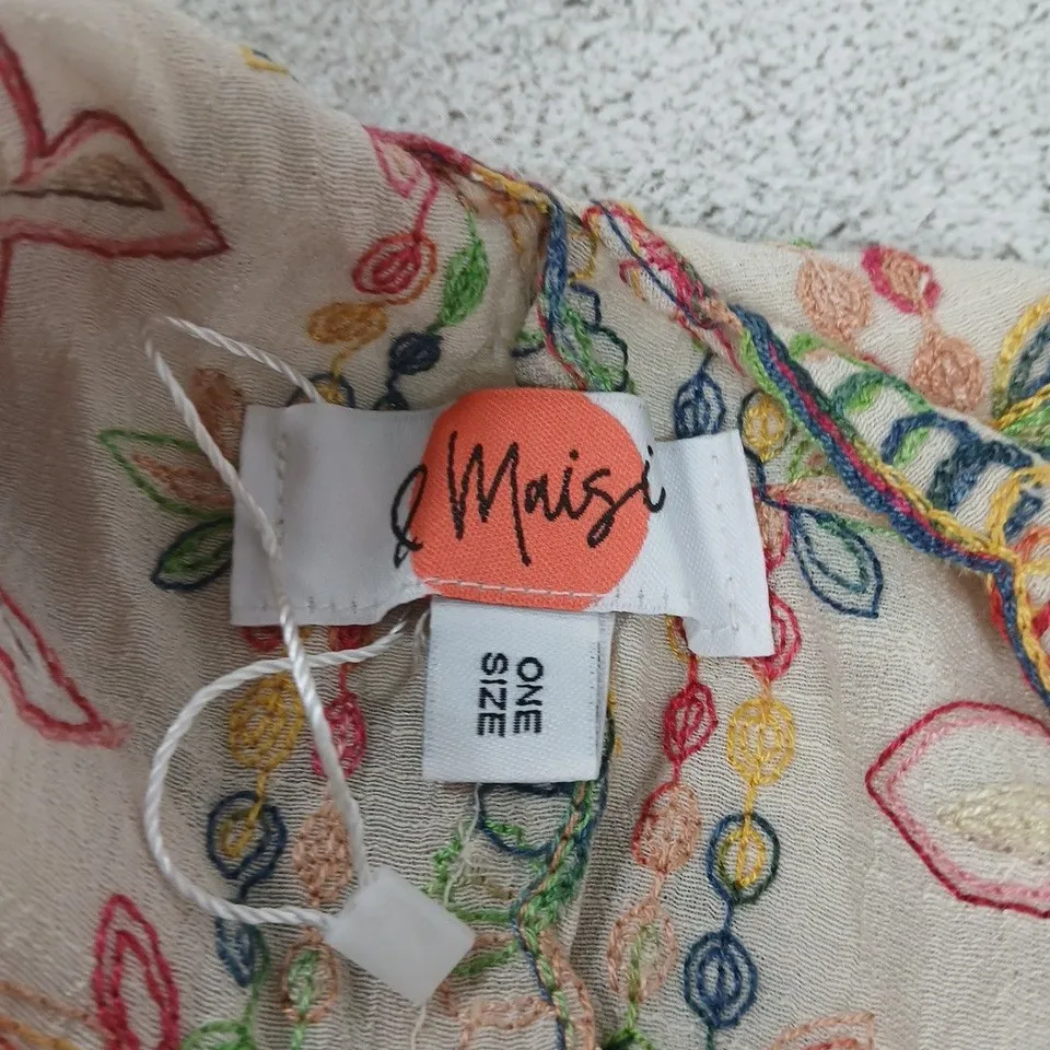 EMBROIDERED CREAM ROBE WITH COLOURFUL BORDER AND TASSELS – ONE SIZE
