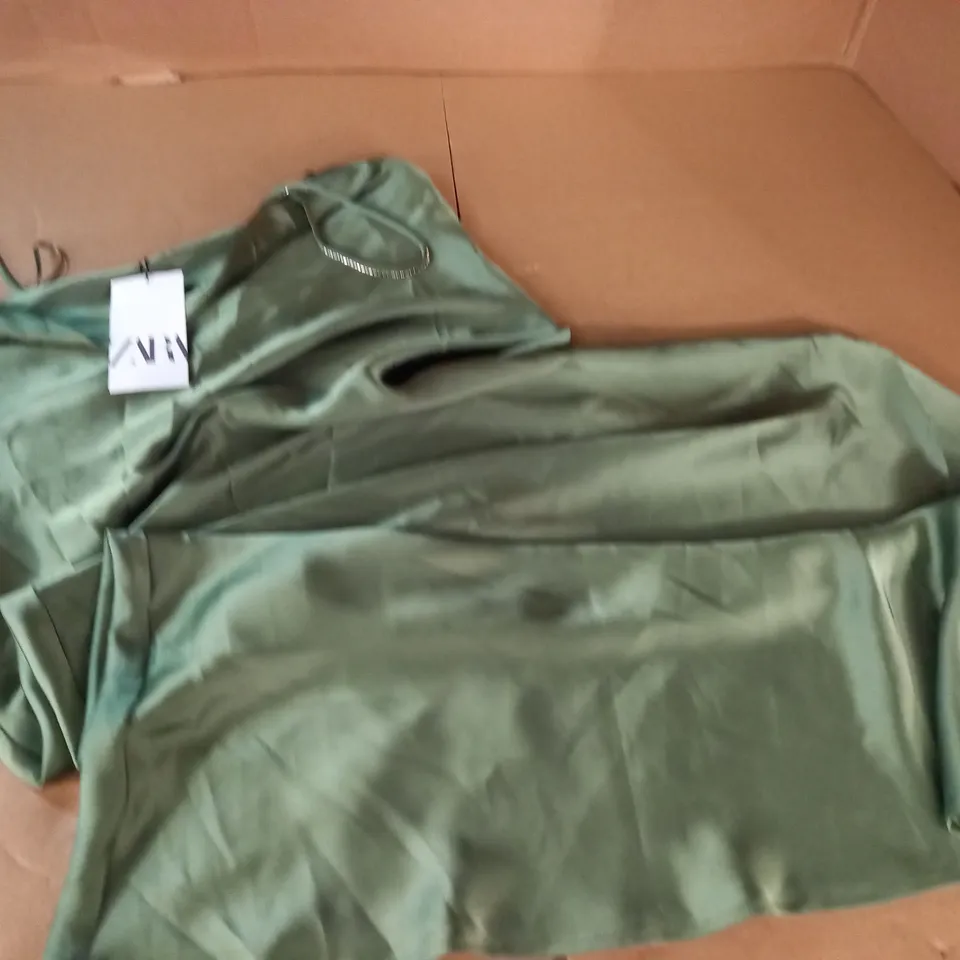 ZARA GREEN SATIN DRESS - UK L